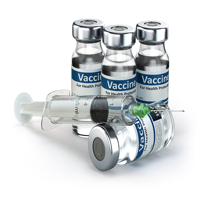 Vaccine in vial with syringe. Vaccination concept. 3d